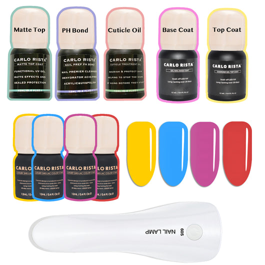 Functional Gel Nail Polish 4 Colour with Chargeable Lamp - Kit 9